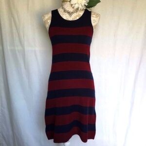 Loft // Maroon & Navy Striped Sweater Tank Dress dr1